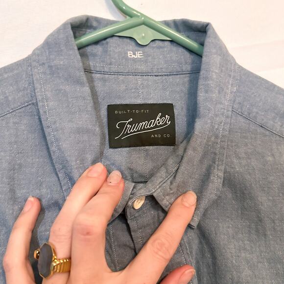 3 FOR $35! 📦 TRUMAKER Cotton Light Blue Chambray Long Sleeve Button Down… - Picture 2 of 4